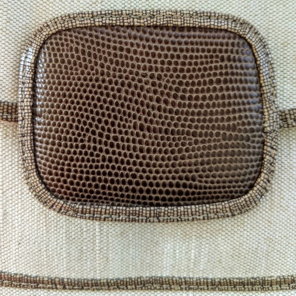 Rare Lauren Merkin Canvas & Snakeskin Envelope Clutch w/Wrist Strap - Picture 2 of 7